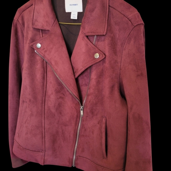 Womans  Stylish Old Navy Faux Suede Zippered Jacket Burgandy Large Petite - Picture 3 of 7